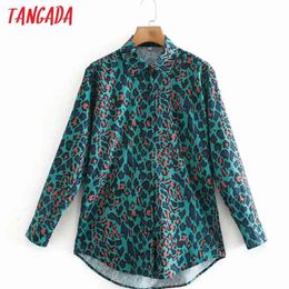 Women Retro Oversized Green Leopard Print Blouse Long Sleeve Chic Female Casual Loose Shirt Blusas Femininas XN141 210416