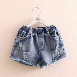 Hot Summer New Fashion 3 4 6 8 10 12 Years Toddler Children Clothes Pocket Edges Kids Baby Denim Hole Shorts For Girls 210414