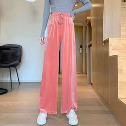 S-4XL Autumn Winter Thicken Warm Golden Velvet Sweatpants For Women High Waist Wide Leg Plus Size Female Pants Q0801