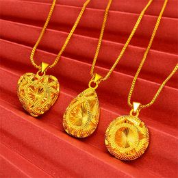 Round/Teardrop/Heart Pendant Chain Women Girl Jewellery 18k Yellow Gold Filled Hollow Fashion Accessories Gift