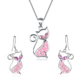 Fashionable Animal Accessories Set Cute Cat Dolphin Pendant Necklace Earrings Women Wedding Engagement Birthday Party Jewellery Gift
