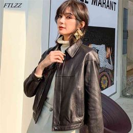Spring Women Leather Jacket Lapel Zipper Short Pu Lady Slim Black Long Sleeve Biker Coat 210430