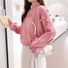 Autumn And Winter Hem Shawl Temperament Loose Long-sleeved Round Neck Sweater Female Korean Version Of The Wild Jacket 210427