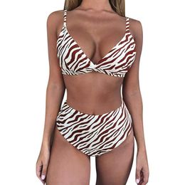 Women's Swimwear Striped Printing Padded Push Up 2 Piece Bikini Sets Swimsuits 2021 Bathing Suit Swimsuit #g30