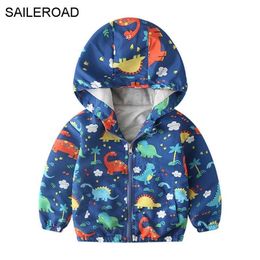 SALEROAD Dinosaur Fashion Children Jacket with Zipper Boy Hoodie Kids Autumn Raincoat 2-7 Years Baby 211204