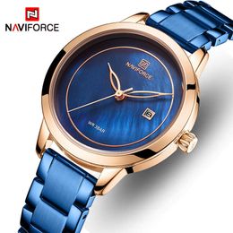 NAVIFORCE Women Watch Stainless Steel Lady Wristwatch Fashion Waterproof Ladies Watches Simple Blue Girl Clock Relogio Feminino 210616