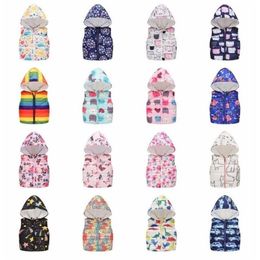 LILIGIRL Sleeveless Baby Girls Hooded Wool Vest Jacket and Boys Cartoon Print Tops Coat Kids Cashmere Outwear Clothes 32 Color 211203