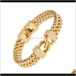 Link, Bracelets Drop Delivery 2021 12Mm Men Gold Stainless Steel Chain Link Bracelet Hip Hop Style Inlay Zircon Wristband Bangle Fashion Punk