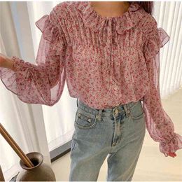 spring Vintage chiffon Shirt female Oversize Tops Women print Girls Blouse Summer Plus Size Blouses femme Blusas 210423