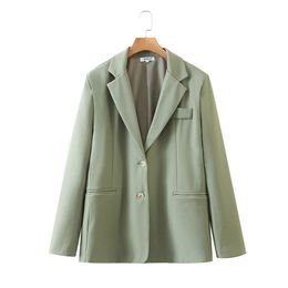 BBWM Vintage Elegant Women Grass Green jacket Fashion Female Work Suit Turn-Down Single-Breasted Coat Chic Top Casual Casaco 210520
