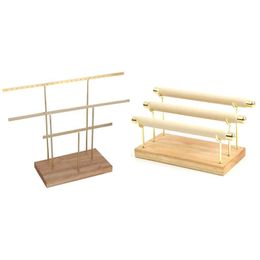 metal jewelry tree stand UK - Jewelry Pouches, Bags Hanging Display Rack Tree Organizer Metal With Wooden Stand Ring Holder T-Bar