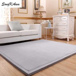 SongKAum Coral fleece Thicken Large Carpets Solid simple child Non-slip Tatami customizable Mats Bedroom Home Lving Room Rug 210727