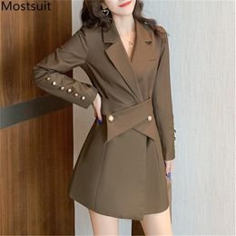 Office Ladies Women Suit Dress Full Sleeve Notched Collar Mini Dresses Stylish Elegant Fashion Vestidos Femme 210513