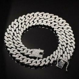 12mm Gold Cuban Link Chain Bling iced Full Micro Paved Rhinestone Hiphop Jewelry Men Women Chocker 16-24inch