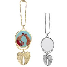 DIY Sublimation Blanks Car Ornament Decorations Christmas Party Favour Angel Wings Shape Blank Hot Transfer Printing Pendants for Family Photo