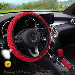 3 Pcs Car Steering Cover Breathable Anti Slip Steering Covers Suitable 3738Cm Car Steering Cover Gear Hand Brake Cover J220808