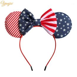 July 4th Striped Cotton/Denim Bow Hairband For Girls 5" Red/White/Blue Headwear Independence Day Party Hair Accessories