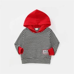 27kids Children's Kids Hooded Clothing Spring Autumn For Boys Girls Striped Long Sleeve Baby Coat Tops 211110