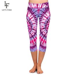 LETSFIND Brands Women Tie-dye Print Leggings Fashion High Waist Elastic Milk Silk Printed Mid-Calf Casual Plus Size 210925