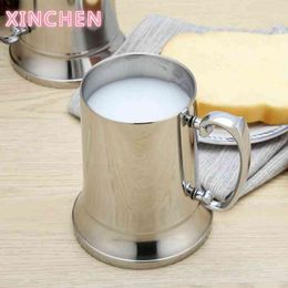 Tankard Stein Double Wall Stainless Steel Beer Mug Cocktail Breakfast Milk Mugs with Handgrip Coffee Cup Bar Tools Drinkware 210409