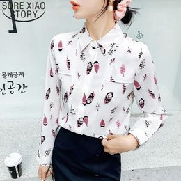 Autumn Fashion Chiffon Blouses Long Sleeve White Printed Women Casual Elegant Ladies Tops 6288 50 210415