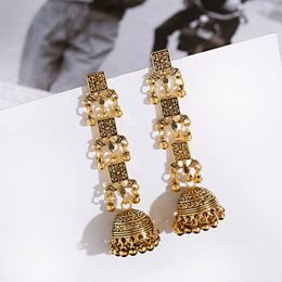 Retro Womens Gold Colour Long Dangle Earring Bijoux Vintage Bohemia Flower Earrings Ethnic Indian Jewellery