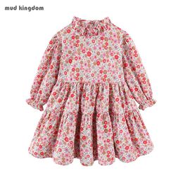 Mudkingdom Floral Girls Vintage Dresses with Wrap Ruffle Collar Spring Cute Girl Long Sleeve Dress Children Flower Clothes 210615