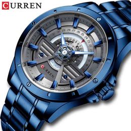 CURREN Stainless Steel Dress Quartz Watch For Men Watchs Formal Occasion Men`s Wrist Watch Bussiness Latest Design Big Dial 8381 210407