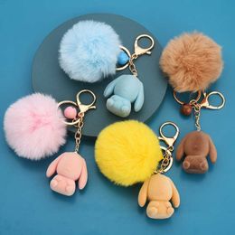 2021 New Creative Cute Baby Rabbit Doll Flocking Key Buckle Key Chain Cute Animal Rabbit Cartoon Bag Pendant Hanging G1019