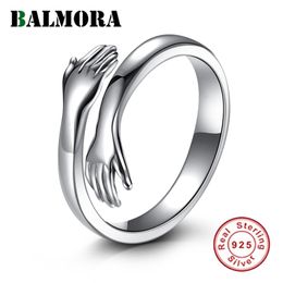 BALMORA 100% 925 Sterling Silver Love Hug Ring Open Stacking Rings For Women Girls Lovers Retro Statement Fashion Trend Jewelry 211217