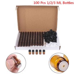 100 Pcs Essential Oil Amber Glass Vial With Orifice 1-3Ml Sample Dram Bottle Thin Small Perfume Test