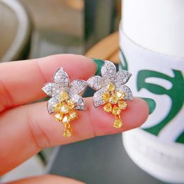 Flower 925 sterling silver Dangle Earring Lab Topaz Diamond Party Wedding Drop Earrings for Women Bridal Charm Jewelry Gift