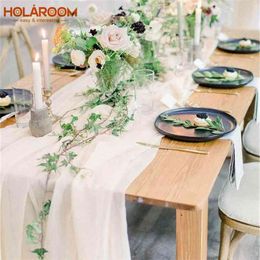 1pcs Chiffon Table Runner Solid Color Cover For Home Wedding Celebration Banquet Birthday Party Catering el Decor 210628