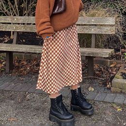 Brown Y2k High-Waisted Long Plaid Skirt New Summer High Quality Checkerboard Straight Skirts For Women Vintage Streetwear 210415