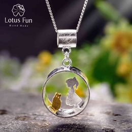 handmade gifts for love NZ - Lotus Fun Real 925 Sterling Silver Creative Handmade Fine Jewelry Meeting Love With Cat Pendant without Necklace for Women Gift 210507