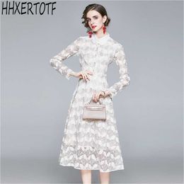 spring Sexy elegant temperament women Lace Dresses long sleeve Casual Party Retro Dress 210531