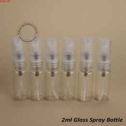 Hot! 50pcs/Lot Glass 2ml Perfume Bottle Empty Spray Plastic Lid Mini Women Cosmetic Container 1/15O Small Atomizer Refillablehood qty
