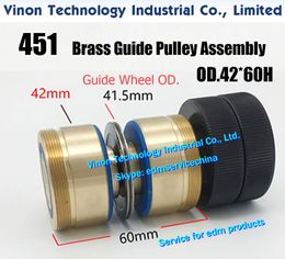 OD42x60Hmm 451 Brass Guide Pulley Roller Assembly Parts, Brass-Roller's Diameter 42mm, Guide-Pulley's Diam. 41.5mm, Height 60mm Used for CNC Wire Cut EDM Machine