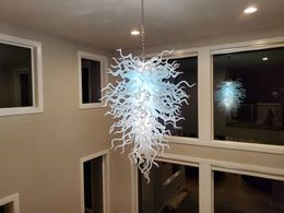 Modern Art Decor Murano Glass Chandelier Lamps Designed Blown Art Pendant Lighting for Home Decoration White Colour 32 by 52 Inches