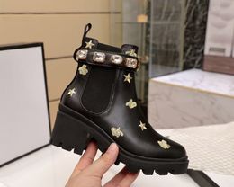 Thick round head anti slip heel women's boot buckle pure hand embroidery Italian water diamond oversized standard size 35-42