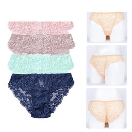 Sexy Briefs Women Panties Transparent Lace Stripe Underpants Underwear Home Private Triangle Girlfriend Clothes Woman Valentine Day Gifts Undergarments 9 Colour