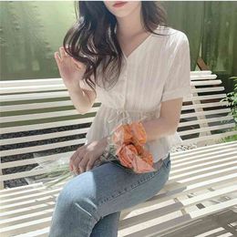 Embroidery Shirt Summer White Blouses Women Tops femme Casual short sleeve Girls Blouse Linen Cotton Lace up Plus Size 210423