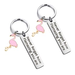 Never Forget How Flamazing You Are key chain Creative Flamingo Stainless Steel Keychain Keyring Gifts
