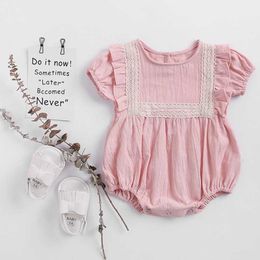 Born Baby Clothes Pink Toddler Romper Girl Ruffle Fall Cotton Jumpsuit Thanksgiving Outfit 210429