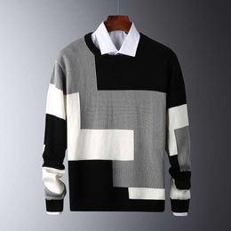 Men Long Sleeve Knitted Sweater Patchwork Winter Male High Quality Warm Pullovers Casual Brand Pattern Outfits Sweaters Coat Men 210603