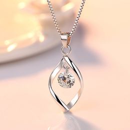 Simple Necklaces for Women Statement 925 Sterling Silver Zircon Stone Pendants Necklace Wedding Bridal Jewellery