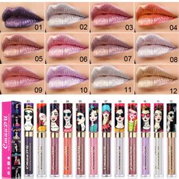 CmaaDu Glitter Liquid Lip Gloss Lipstick Rouge a levre Lipgloss Non-stick Cup maquillage Set in 12 Colors