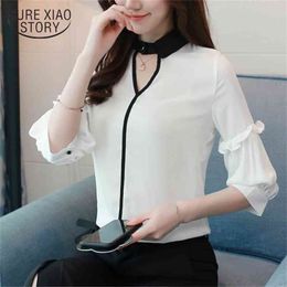 Summer Office Lady Fashion Women Blouses Shirts Chiffon Lantern Long Sleeve Solid Female Clothing Blusas 0485 30 210506