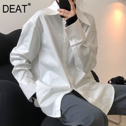 Women Grey Big Size Casual Asymmetric Blouse Lapel Long Sleeve Loose Fit Shirt Fashion Tide Spring Autumn GX352 210421