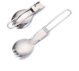 Foldable Folding Stainless Steel Spoon Spork Fork Outdoor Camping Hiking Traveller Kitchen Tableware